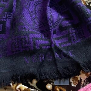 Versace Purple and Black Patterned Scarf. Universal.